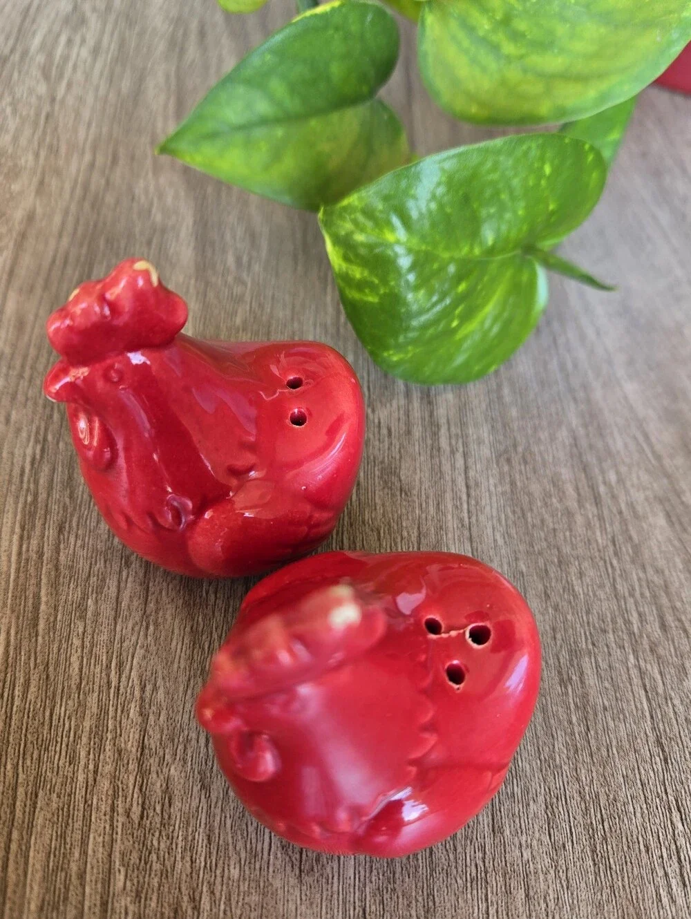 Glossy Red Ceramic Hen Salt & Pepper Shakers